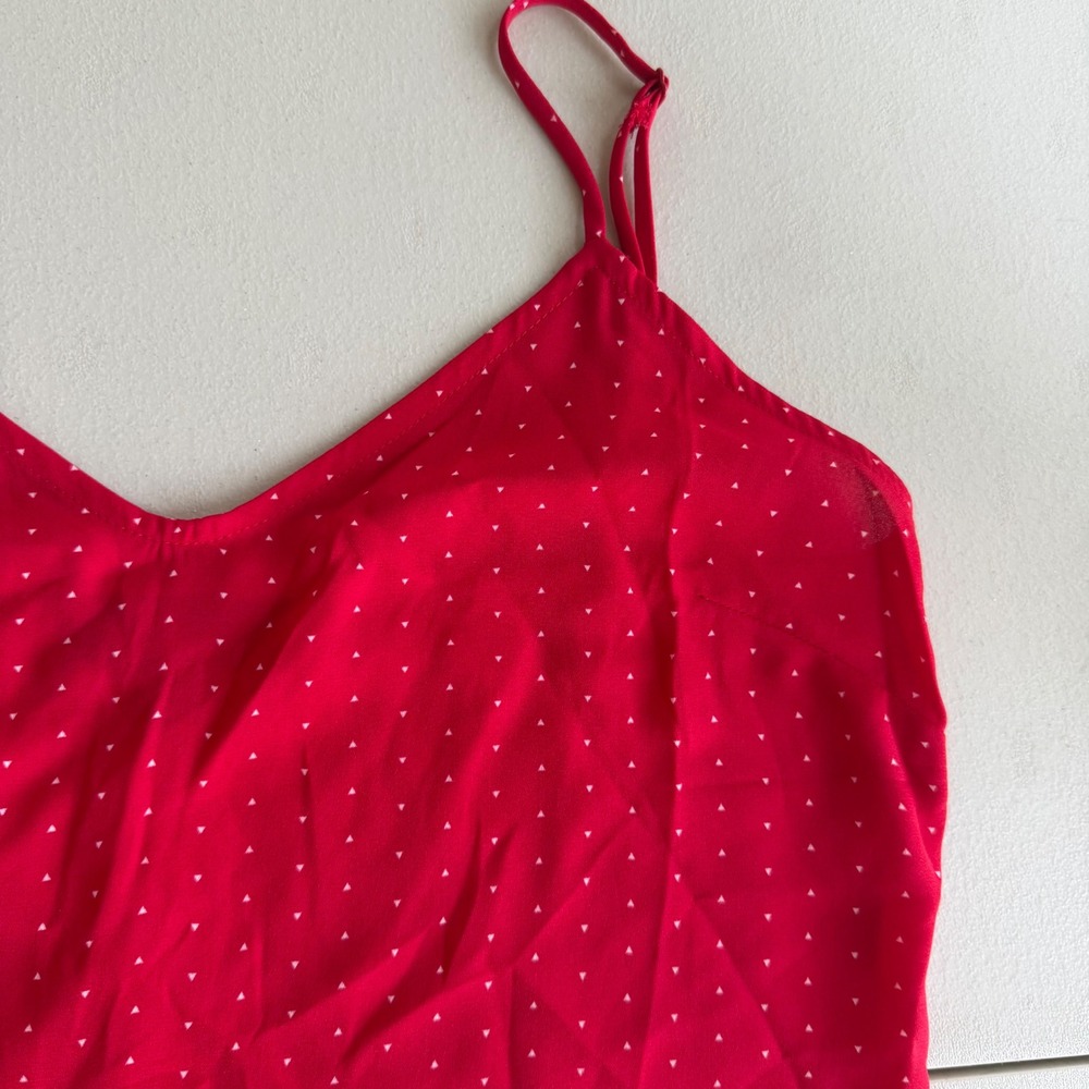 Lulus Womens S Red White Polka Dot V-Neck Adjustable Straps Midi Slip Dress Chic - Picture 8 of 15